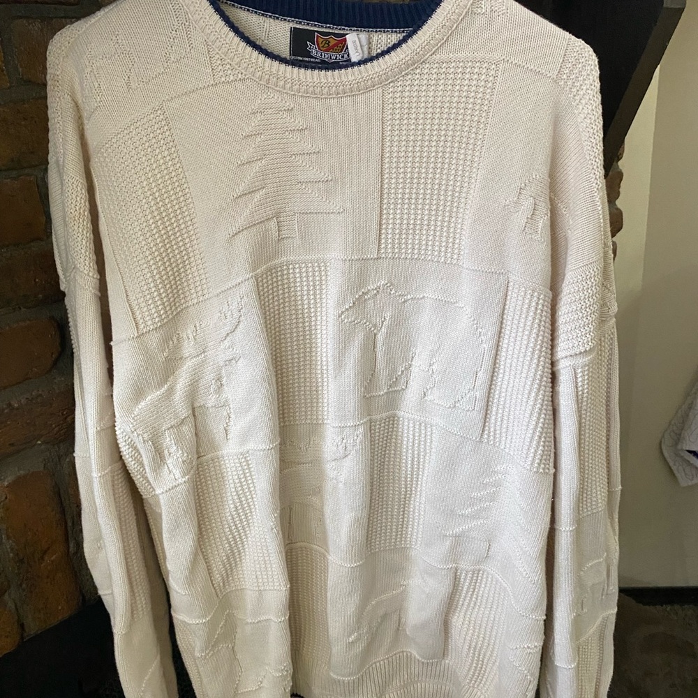 Cream Crewneck Sweater with Textured Knit